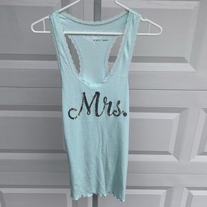 Betsey Johnson bride top  with mrs in glitter front.  Wedding